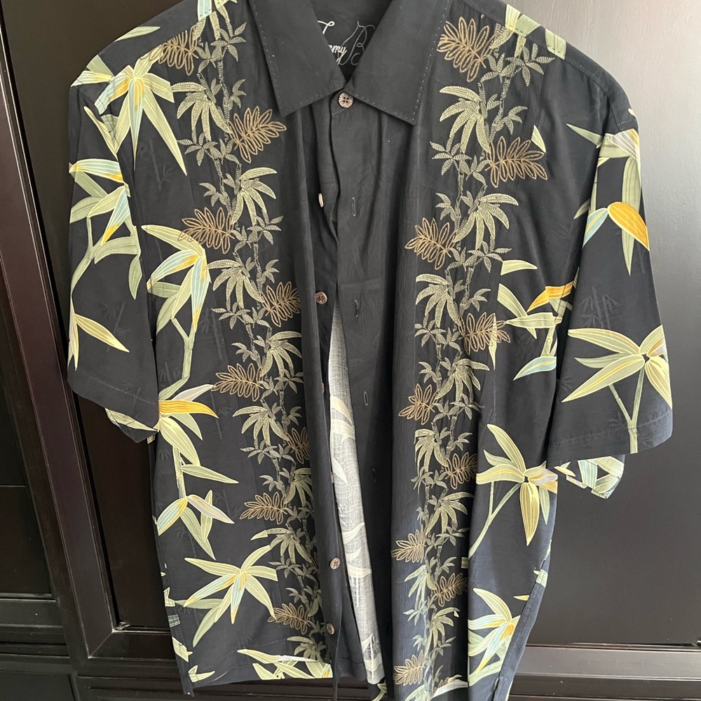 Tommy Bahama Black and Yellow Tropical Print Shirt